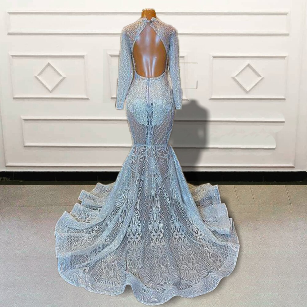Vestido de baile longo estilo sereia, preto e luxuoso, com lantejoulas brilhantes, mangas compridas, decote em V, vestido de noite formal personalizado para mulheres