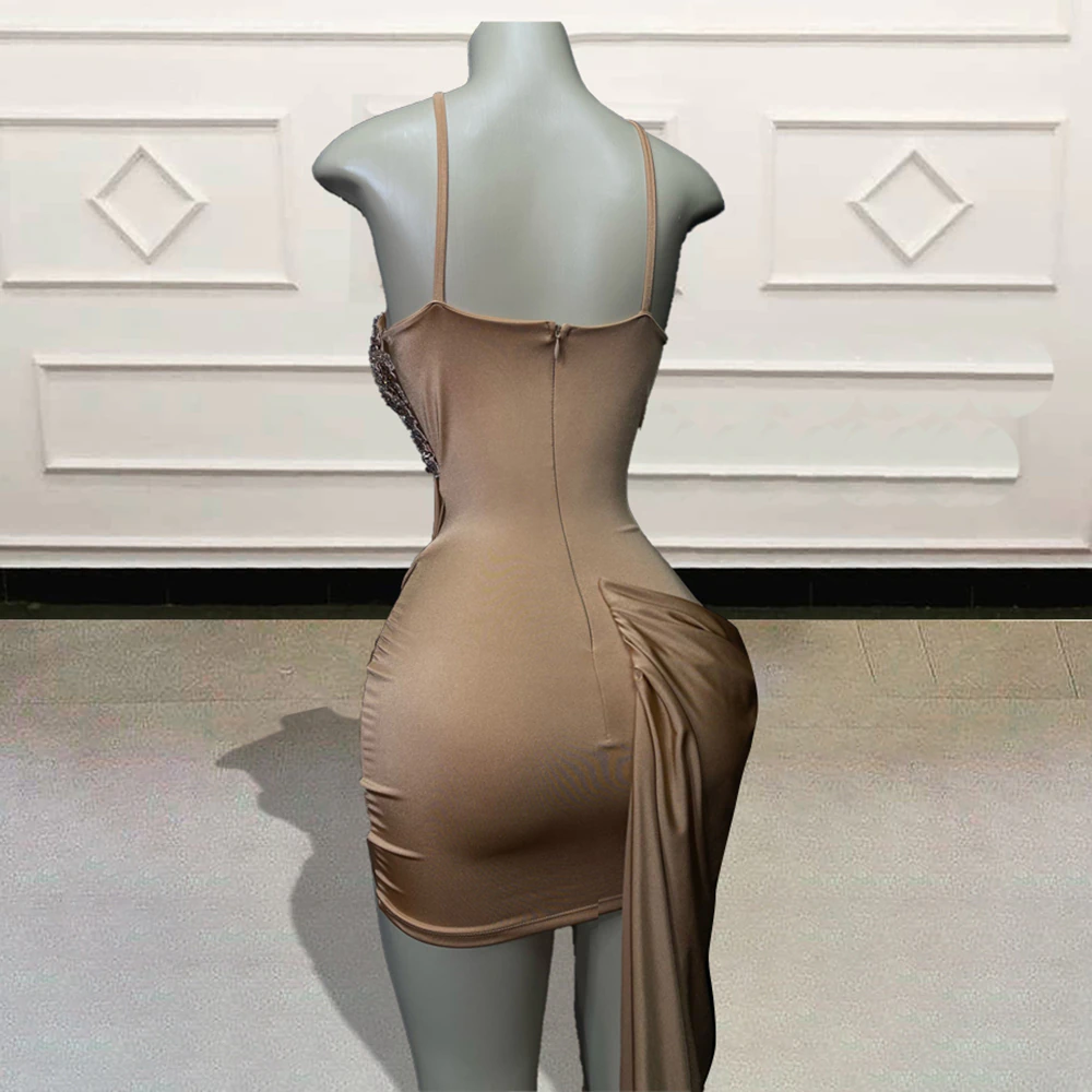 Robe de bal courte et sexy transparente pour fête d'anniversaire, paillettes, perles, cristaux, dentelle, mini robe de cocktail pour femmes, sur mesure