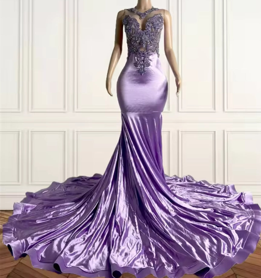 Robe de bal longue violette en perles et cristaux, robe de soirée sirène de luxe, robe de soirée formelle, personnalisée, 2025