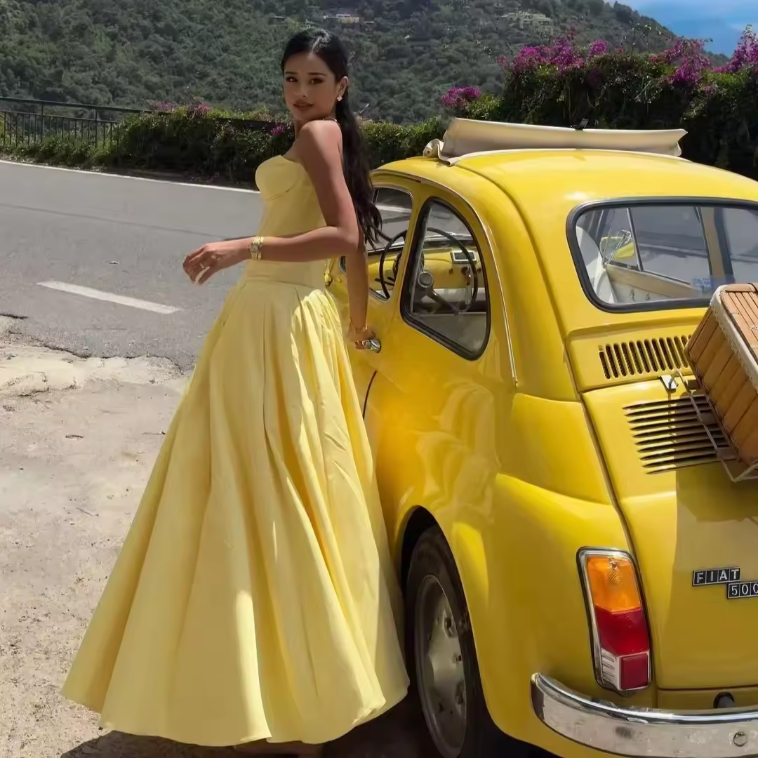 Summer Strapless Bodycon Dresses Women New Arrivals Elegant Formal Occasion Dress Yellow Guest Party Dresses