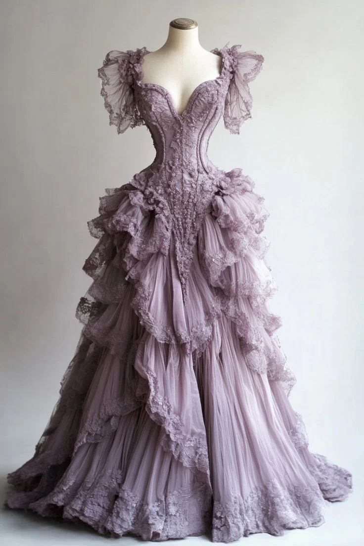 Ball Gown Sweetheart Layers Lilac Tulle Party Dress Long Prom Dresses Evening Dress