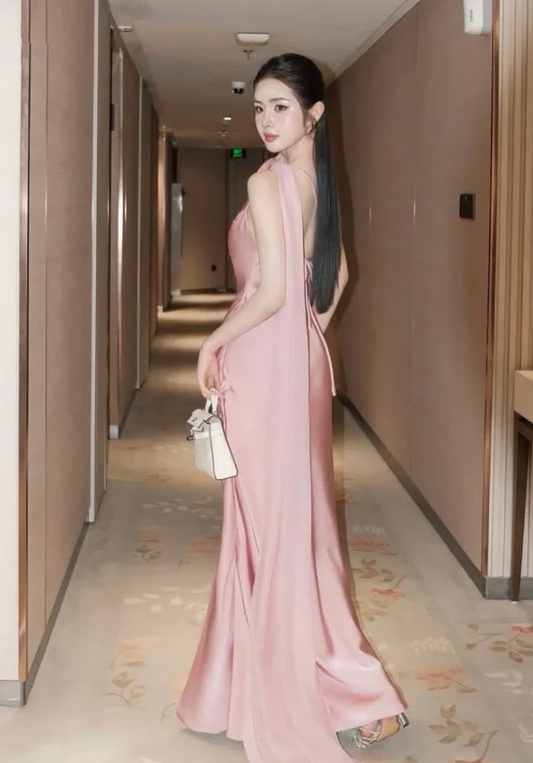 Elegant Sheath One Shoulder Pink Satin Long Prom Dress Party Dress