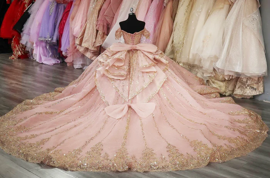 Glittery Tulle Corset Sequin Beaded Pink Quinceanera Dresses for Birthday Party