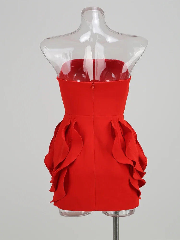 Robe de soirée sexy sans bretelles à grandes fleurs 3D, rouge, pour anniversaire, élégante, tenue de bal, tenue de soirée tendance pour l'été