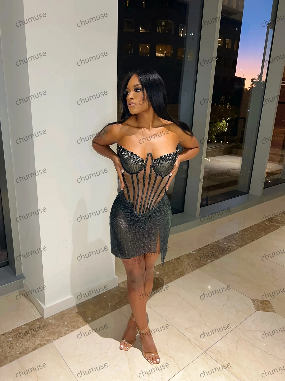 Sparkly Sexy Beaded Short Prom Dresses Black Girls Sequins Birthday Party Dresses