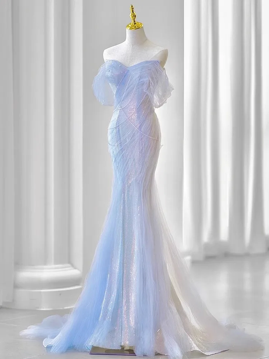 Sleeveless New Luxury Evening Dress Off The Shoulder Sequined Banquet Mermaid Prom Dress Lace Up