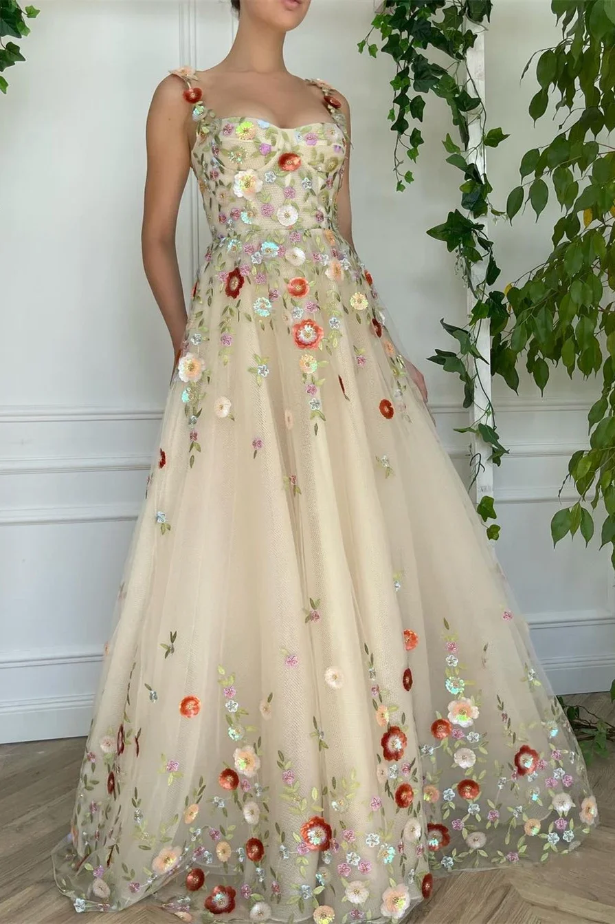 Sweetheart Champagne Party Dress 3D Decal A-line Wedding Guest Dress Special Occasion Customized Birthday Evening Dress