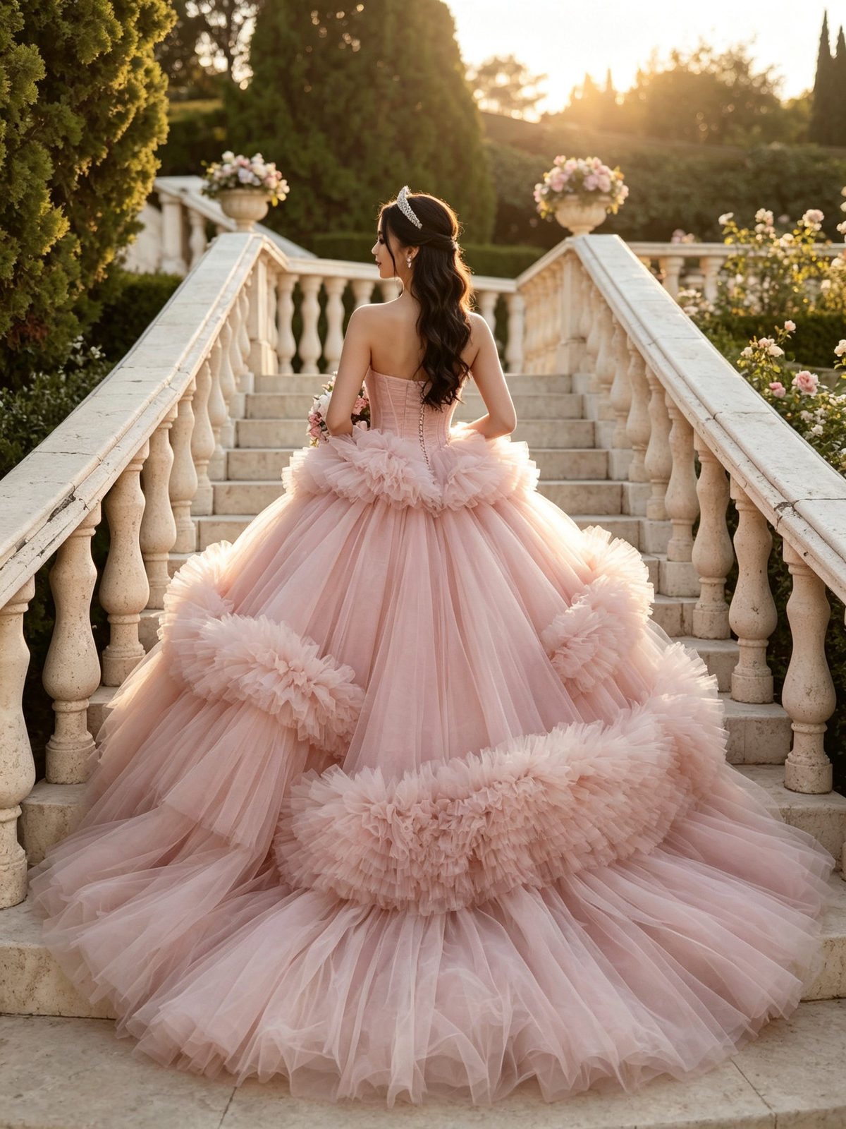 Blush Strapless Quinceañera Ball Gown | Detachable Train Custom Color US0‑US30