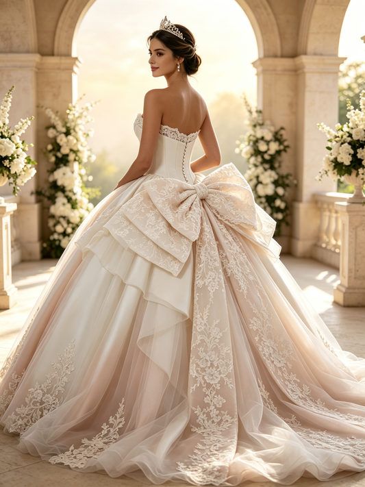 Ivory Quinceañera Gown | Detachable Lace Back Bow Two‑Style Design US0‑US30