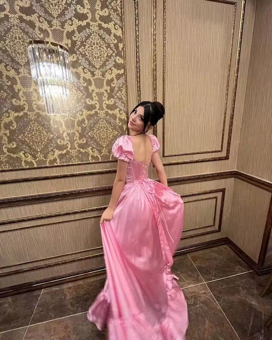 Vestido corpete princesa rosa elegante em linha A personalizado, vestidos para festa de aniversário à noite com fenda nas pernas e babados, vestido para ocasiões especiais