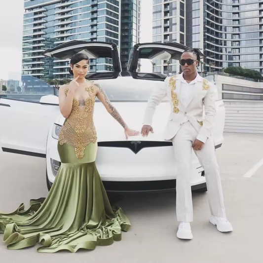 Vestido de fiesta de sirena de terciopelo oliva brillante personalizado para niña negra con cuentas de cristal y diamantes dorados, vestido de fiesta de cumpleaños 2025