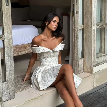 Vestidos de verão da moda, vestidos de festa com estampa floral, ombros de fora, vestido de festa, elegante, linha A, roupas femininas