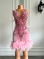 Real Women Cocktail Birthday Party Formal Gowns Sheer Mesh Beaded Embroidery Pink Velvet Black Girls Short Prom Dresses 2023
