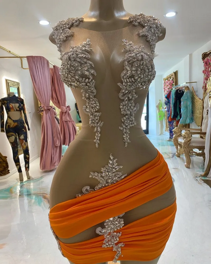 Vestidos de baile sensuais e transparentes para mulheres, vestidos de festa estilo sereia com contas de cristal e decote em U 