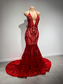 Long Sexy Prom Dress 2023 Halter Mermaid Style Backless Sparkly Red Sequin Black Girls Prom Gala Gowns