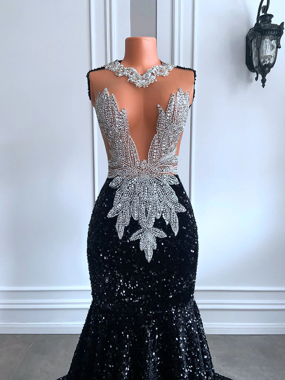 Long Black Prom Dresses 2023 Sexy Mermaid Style Luxury Sparkly Beaded Diamond Sequined African Girl Prom Gala Formal Gowns