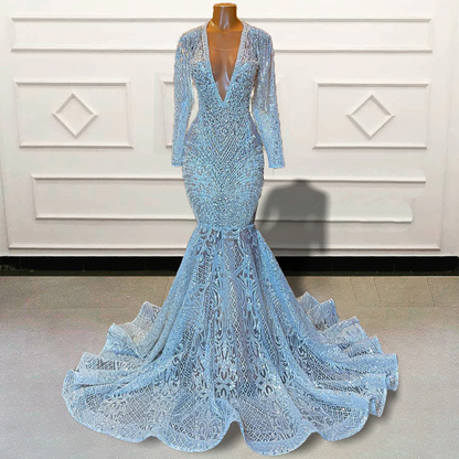 Vestido de baile longo estilo sereia, preto e luxuoso, com lantejoulas brilhantes, mangas compridas, decote em V, vestido de noite formal personalizado para mulheres 