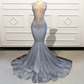 Sexy Women Mermaid Long Prom Dresses 2023 for Graduation Party Silver Sparkly Sequin Sheer Girls Formal Occasion Evening Gowns