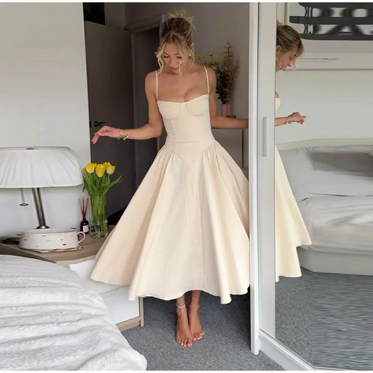 Vestido midi elegante com alças finas, sexy, costas nuas, sem mangas, bainha grande, bolsos, moda feminina, robes para festa e boate 