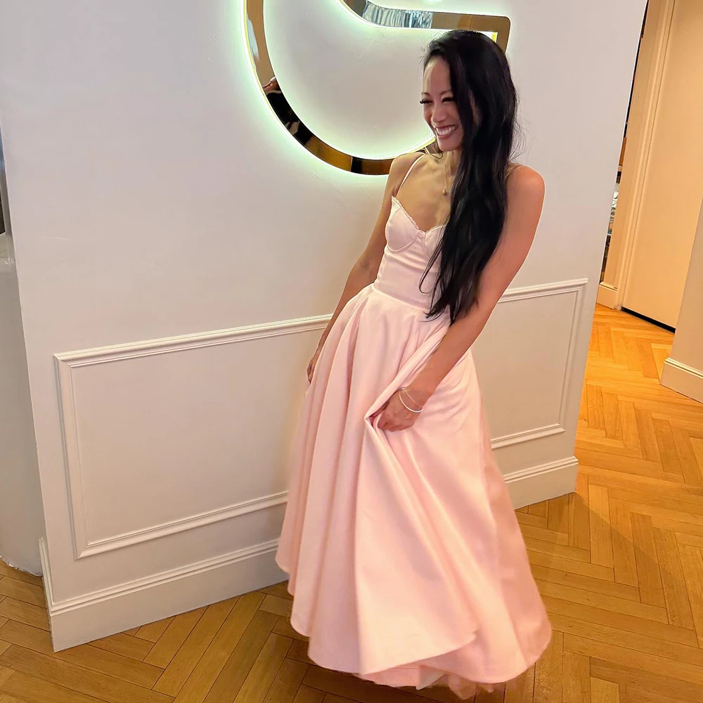 Vestido de verão rosa, novidades, alças finas, elegante, midi, vestido sexy, roupas femininas 