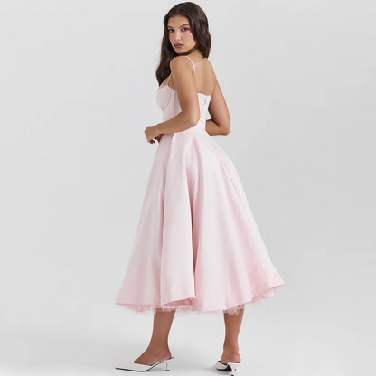 Vestido de verão rosa, novidades, alças finas, elegante, midi, vestido sexy, roupas femininas 