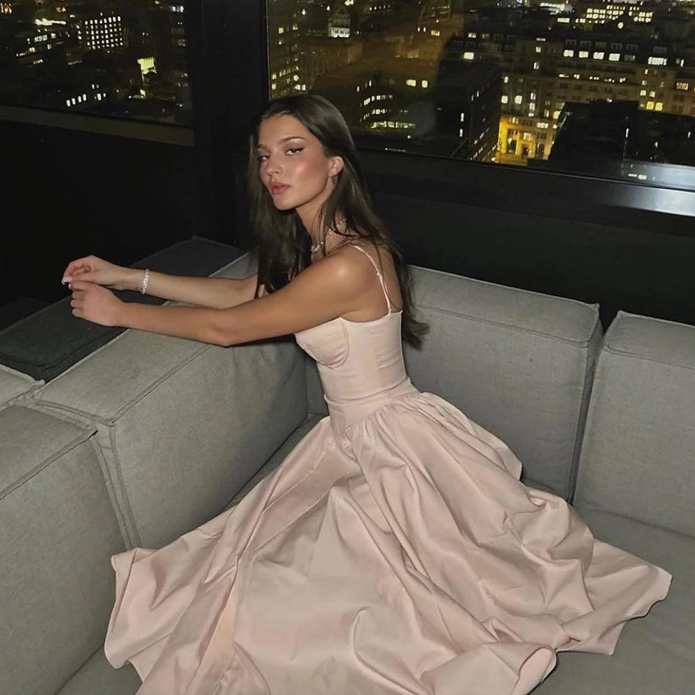 Vestido rosa de verano, recién llegado, elegante vestido midi con tirantes finos, ropa sexy para mujer 