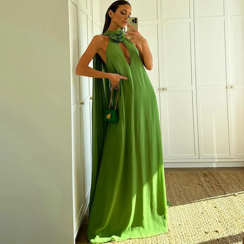 Sexy cuello Halter De gasa De seda فساتين السهرة deslumbrante fucsia Vestidos De Noche cómodo cuelga hasta el suelo vestido De fiesta 