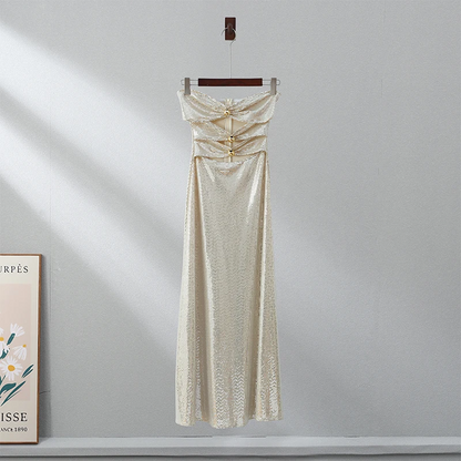 Sexy Sequins Hollow Out Long Dress Women Elegant Off Shoulder Sleeveless Backless Maxi Robe Chic Lady Evening Party Vestidos