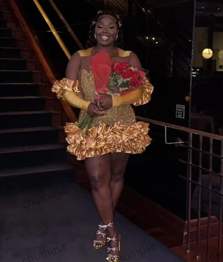 Vestido corto dorado brillante para fiesta de graduación y regreso a casa 