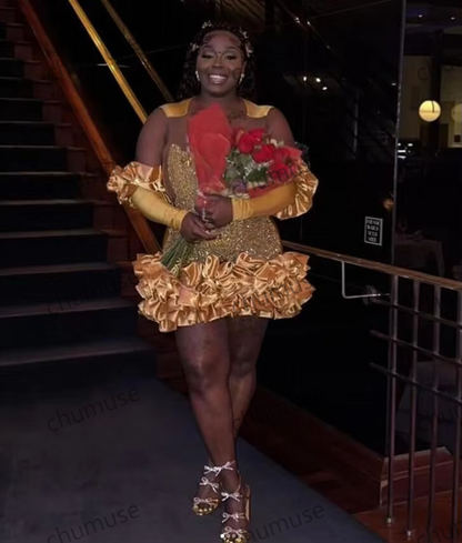 Vestido corto dorado brillante para fiesta de graduación y regreso a casa 