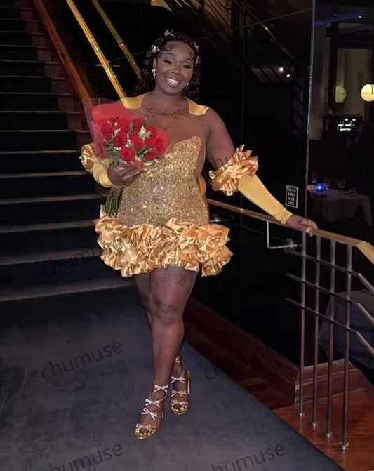 Vestido corto dorado brillante para fiesta de graduación y regreso a casa 