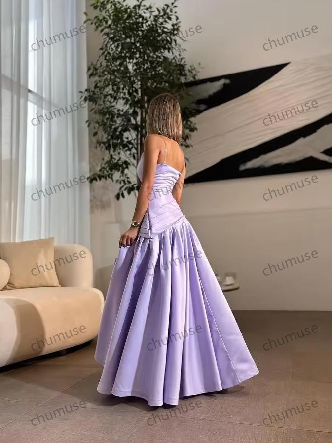 Robes de bal lilas sans manches en satin, robes de soirée formelles, robes de bal