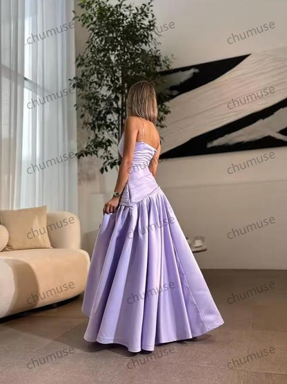 Robes de bal lilas sans manches en satin, robes de soirée formelles, robes de bal