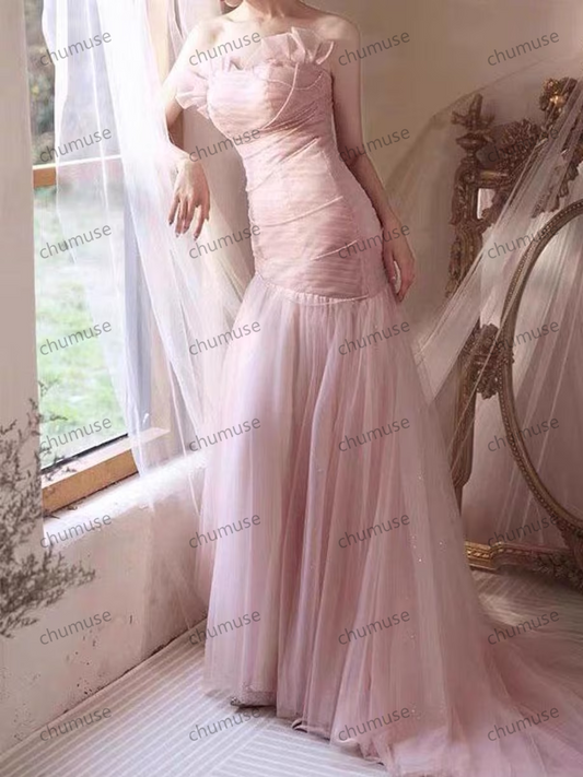 Vestido longo formal de renda com lantejoulas rosa, vestido de baile com cauda longa, vestido de festa, vestidos de noite, vestido de dama de honra, vestido de noiva, vestido de sereia