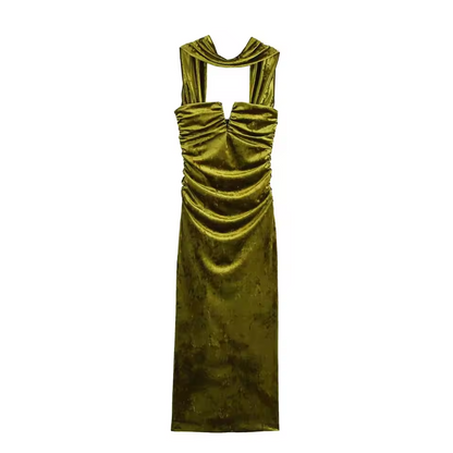 Robe d'été mi-longue en velours sans manches, dos nu, avec fermeture éclair, pour femme, tenue de soirée, 2025