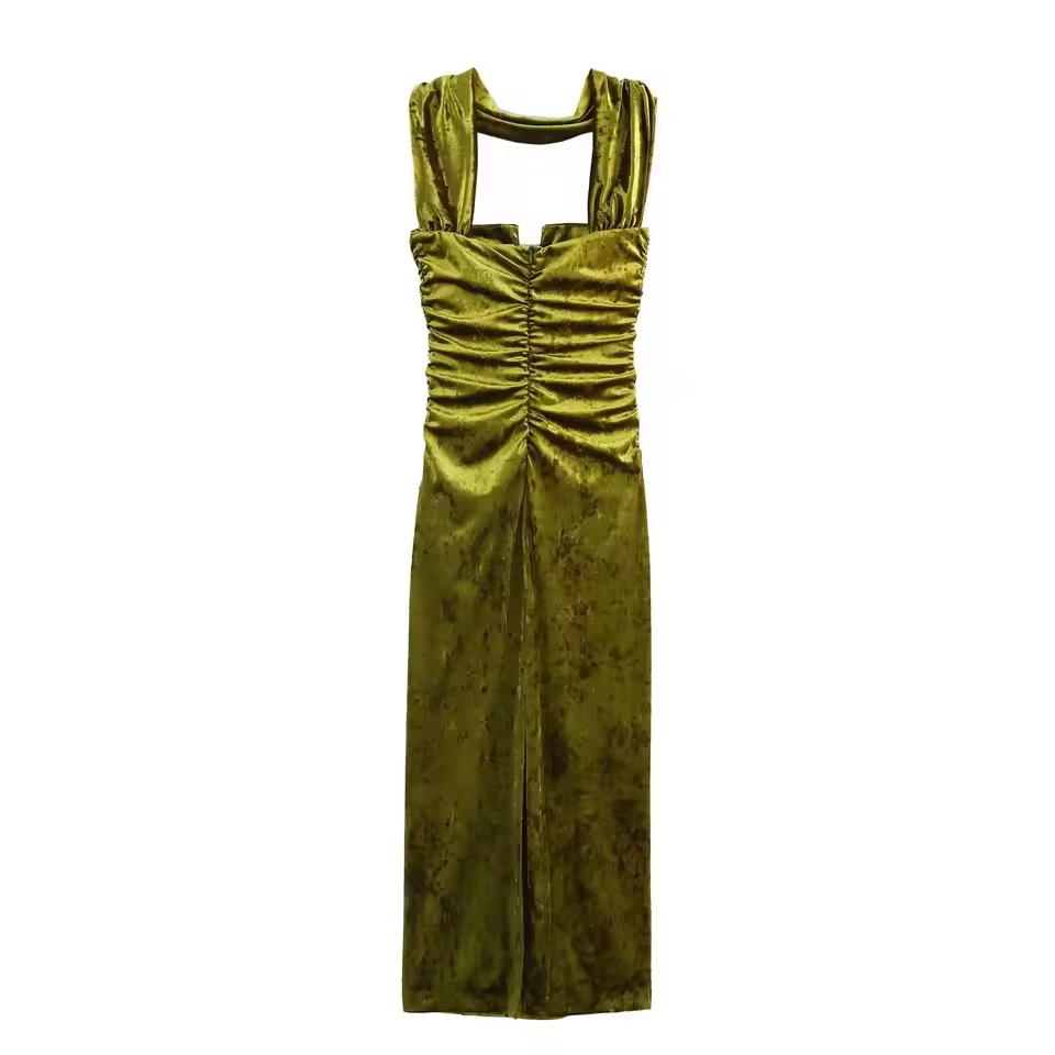 Robe d'été mi-longue en velours sans manches, dos nu, avec fermeture éclair, pour femme, tenue de soirée, 2025