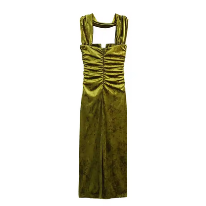 Robe d'été mi-longue en velours sans manches, dos nu, avec fermeture éclair, pour femme, tenue de soirée, 2025