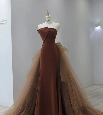 Robe de soirée longue élégante sans bretelles style sirène pour femme, tenue de soirée sexy en maille, idéale pour un bal, un cocktail ou une soirée