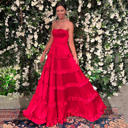 A Line Silk Satin Prom Dresses Strapless Pleated Customized Evening Gown Formal Party Dress Floor Length Women Wear