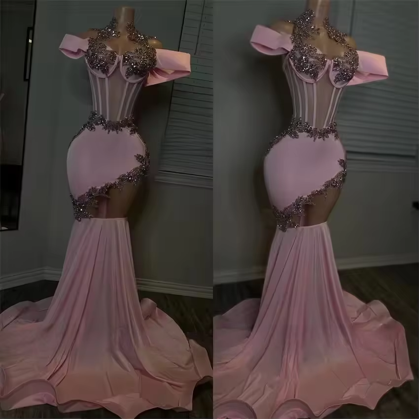 Vestido longo de baile rosa 2025, vestido de aniversário luxuoso para meninas, preto, com strass e contas, vestido formal personalizado para festa
