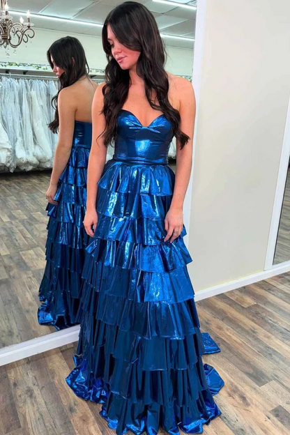 Vestido de festa elegante, sem mangas, estilo império, em camadas, para formatura
