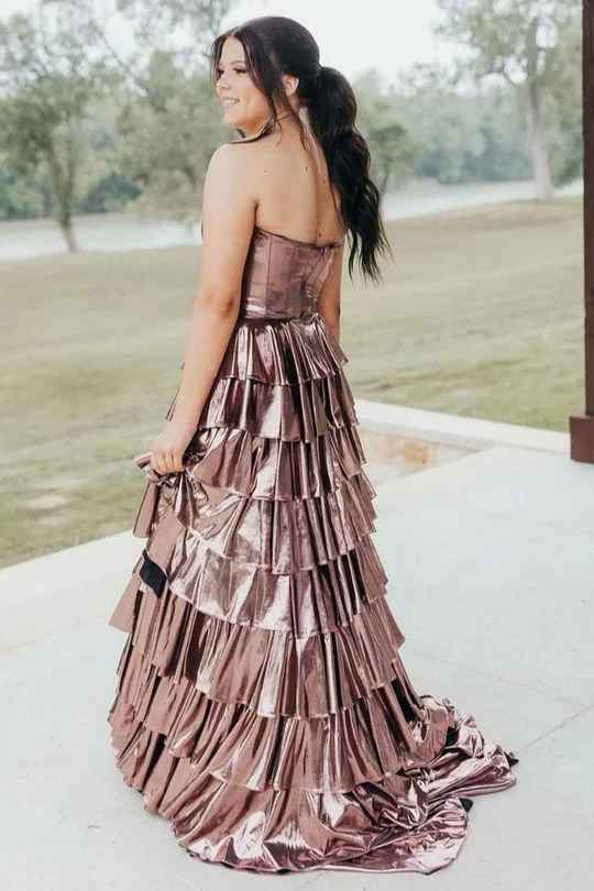 Vestido de festa elegante, sem mangas, estilo império, em camadas, para formatura