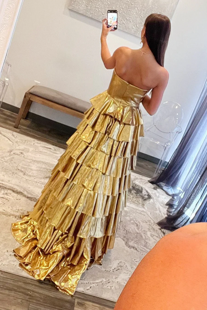 Vestido de festa elegante, sem mangas, estilo império, em camadas, para formatura
