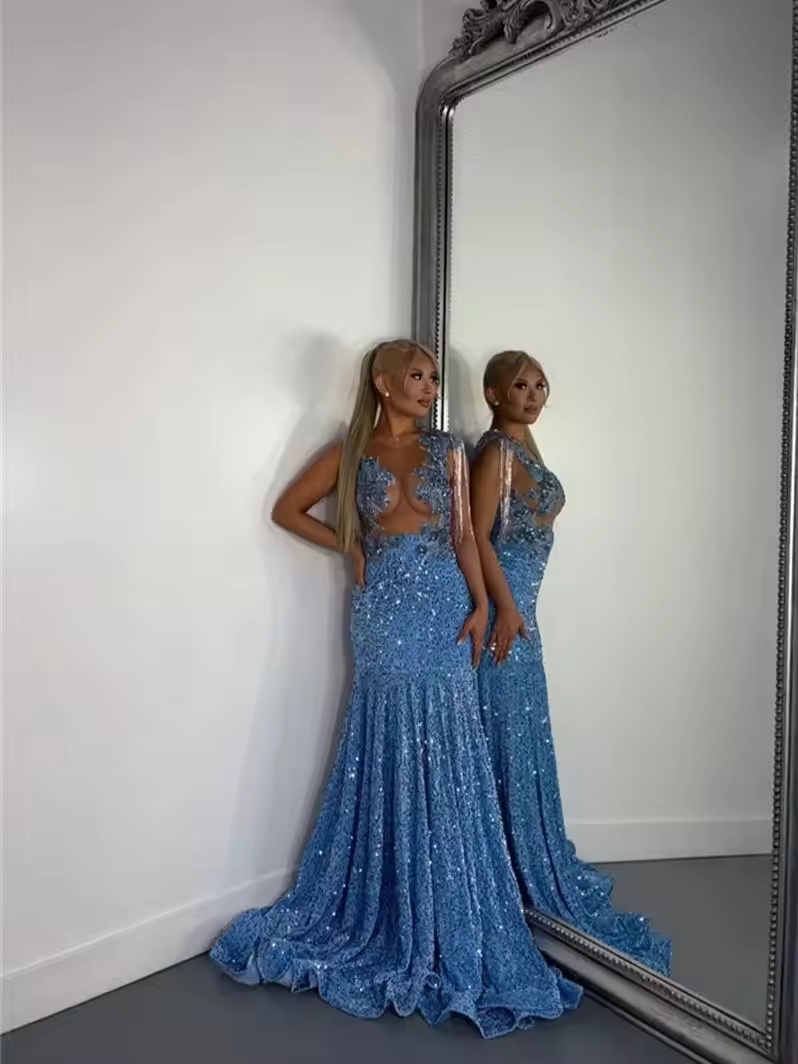 Robe de bal longue bleue de luxe 2025, ornée de diamants et de cristaux, pour fête d'anniversaire, soirée formelle, Gwon, pour mariage, paillettes, personnalisée