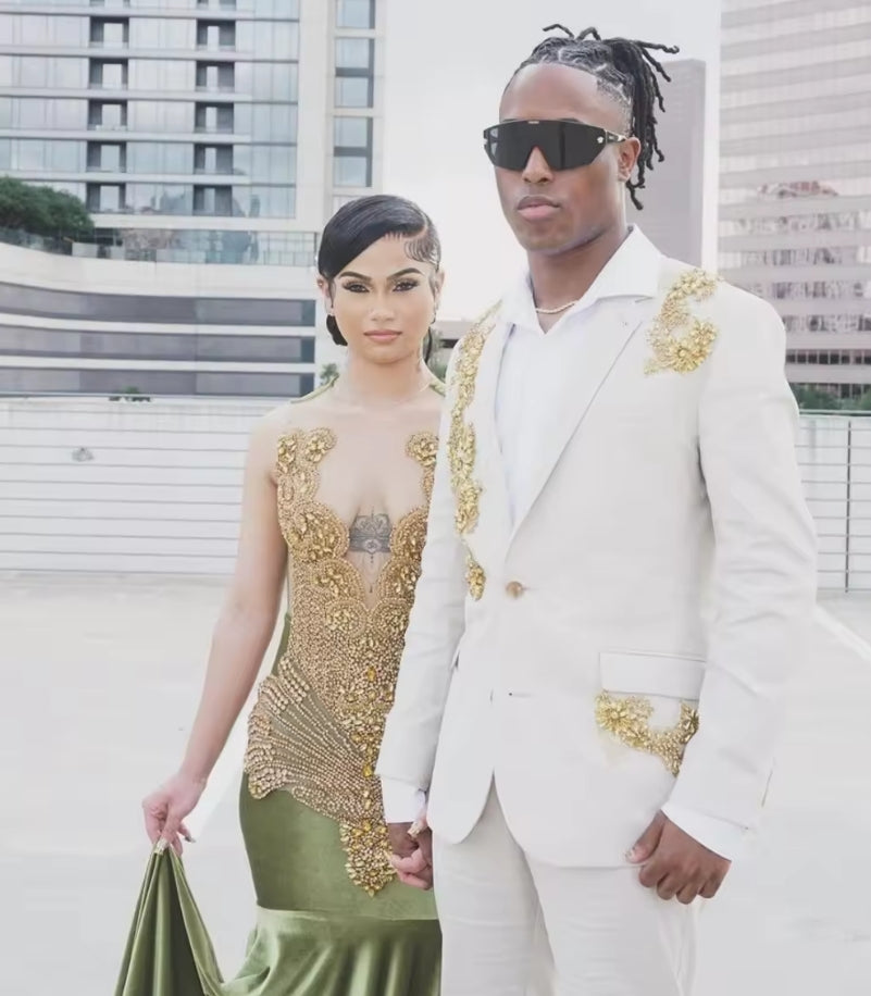 Vestido de fiesta de sirena de terciopelo oliva brillante personalizado para niña negra con cuentas de cristal y diamantes dorados, vestido de fiesta de cumpleaños 2025