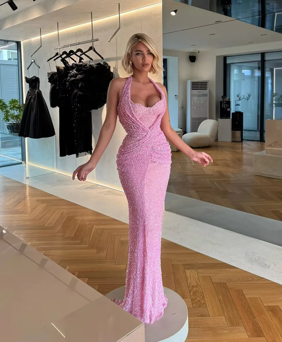 2026 Sexy Halter Collar Mermaid Women Evening Dresses Elegant Sleeveless Prom Gowns Cocktail Party Vestidos De Noche Customized