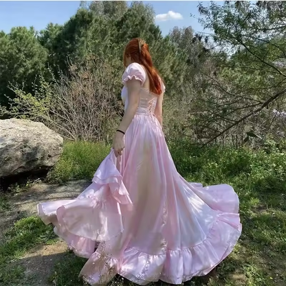 Vestidos de festa de formatura em formato de coração rosa, com babados, princesa destacável, costas nuas, de seda, com fenda, vestidos de noite formais
