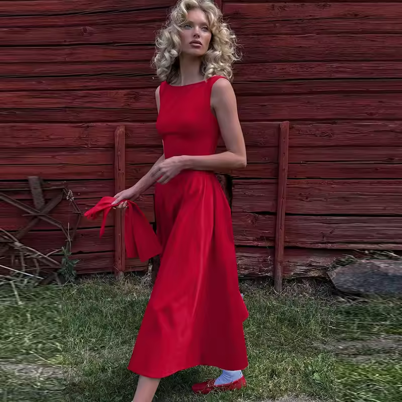 Robes élégantes et belles pour femmes, robes de fête du Nouvel An rouges sans manches, robe d'anniversaire décontractée et sexy, 2025