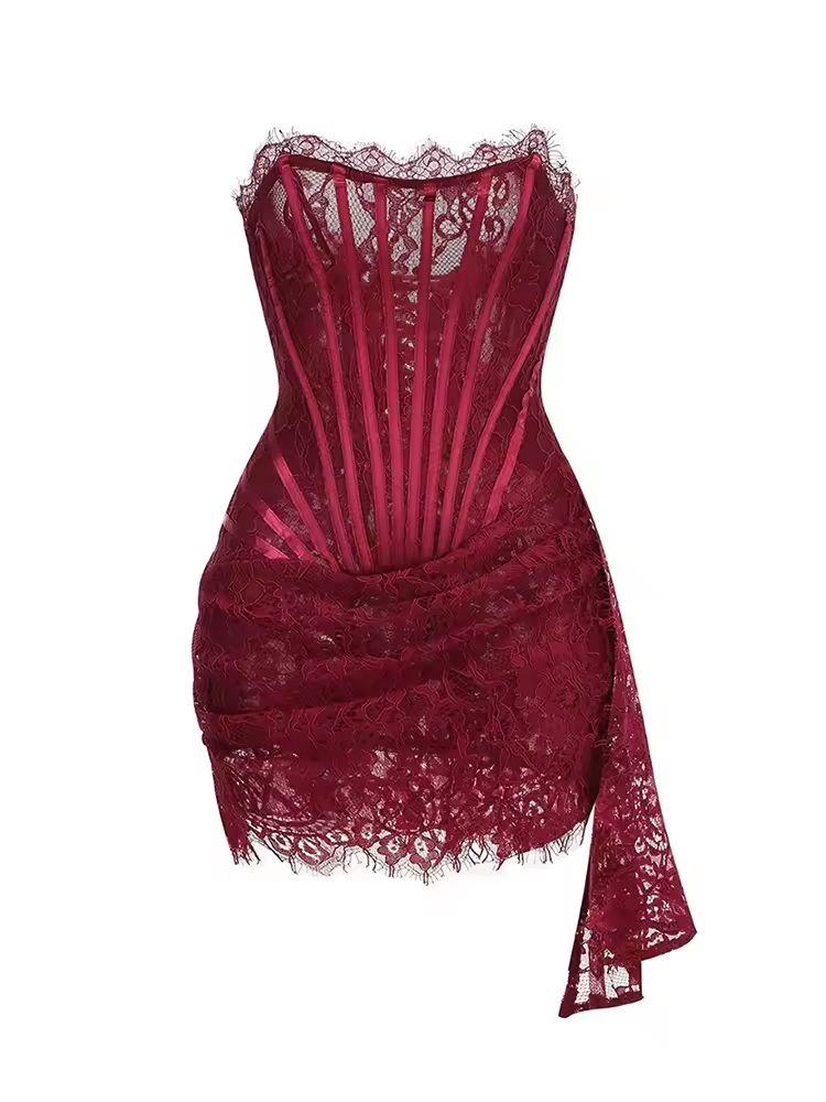 Vestido corpete sexy de renda transparente com patchwork, justo feminino, elegante para festa, minivestido feminino com top tubinho, novo