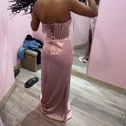 Lindo vestido de baile brilhante, requintado, com contas, fenda longa, elegante e sexy, vestido de festa
